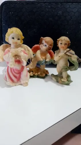 Trio antigo de anjinhos retrô bibelô para restauração