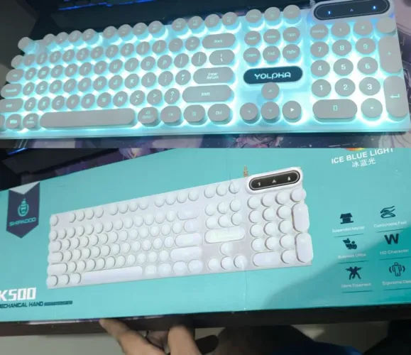 Loja Mundo - 100% NOVO Teclado K500 Yolpha Shipadoo Retroiluminado cor azul gelo gamer