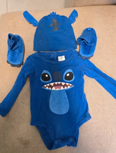 Fantasia Stitch Bebê - Body + touca + botinha- Tam 18 a 24 meses - Marca Disney Original