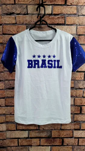 Blusa do Brasil paetê para torcer na copa
