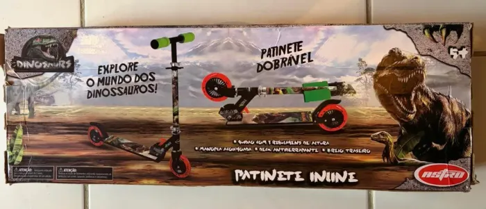 Patinete Infantil Inline Dobrável Dinossauro e capacete infantil