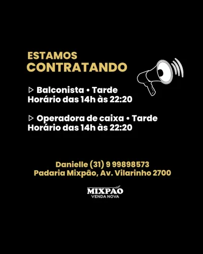 VAGAS PARA O TURNO DA TARDE!