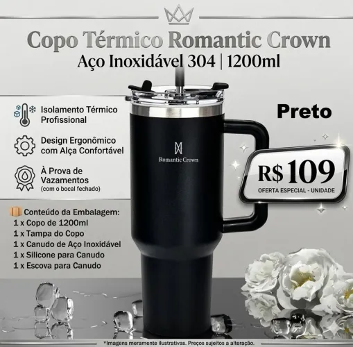 Copo Térmico Aço Inox 304 1200ml Romantic Crown (Produto Novo)