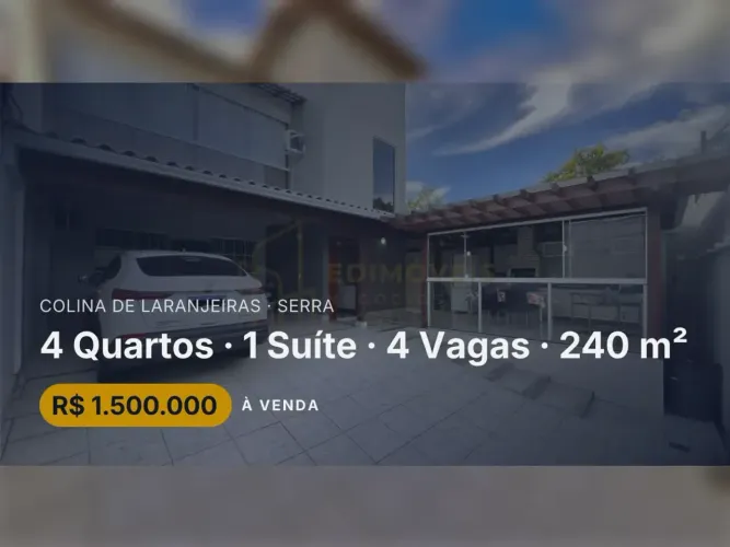 Colina de Laranjeiras: casa dos sonhos com 4 quartos e acabamentos de alto padrão!