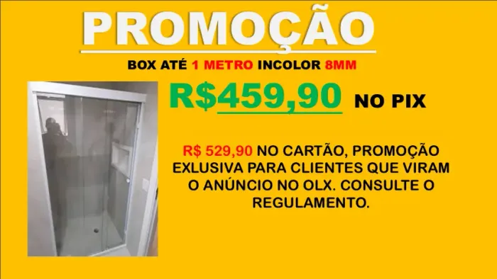 BOX FRONTAL ATÉ 1 METRO 8MM R$ 459,90 DINHEIRO OU PIX