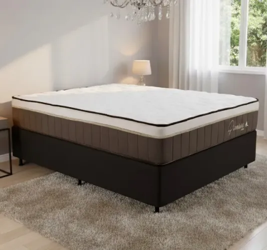 Cama Box Casal Confort Premium D33 Molas Ensacadas com Base Preta