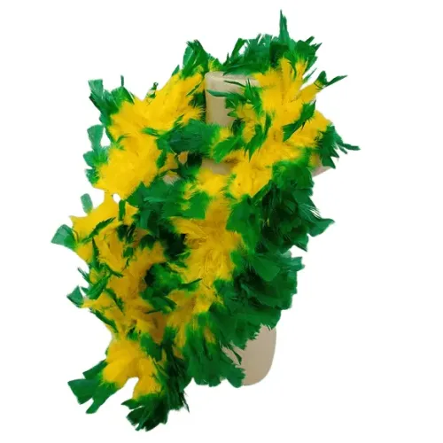 ESTOLA DE PENAS VERDE E AMARELO 1,50M CARNAVAL FANTASIA FESTA BAILE COSPLAY NOVA