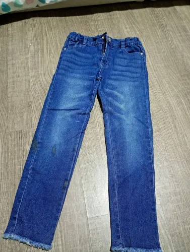 Calça jeans com lavagem básica, elástico ajustável, botão de pressão, 6 anos