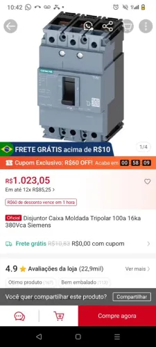 Disjuntor 100a 20k  caixa e nota 