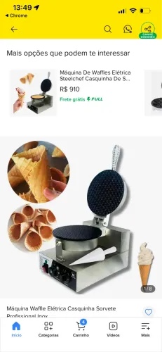 Máquina waffles elétrica e casquinha de sorvete inox Steelchef