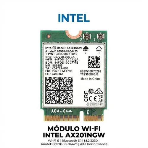 MÓDULO INTEL® WI-FI 6 AX201NGW + BLUETOOTH 5.2 NGFF M.2 2230
