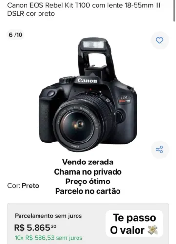 CANON EOS REBEL KIT T100 COM LENTE 18-55mm III DSLR COR PRETO