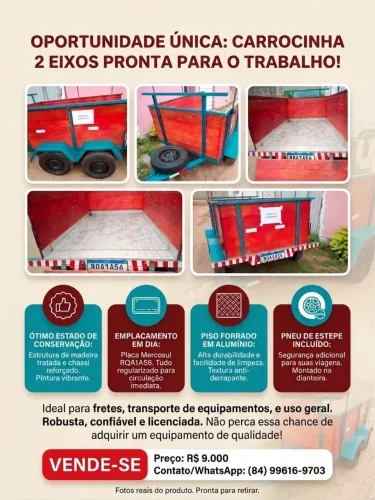 Carrocinha 2 eixos, pronta para o trabalho!