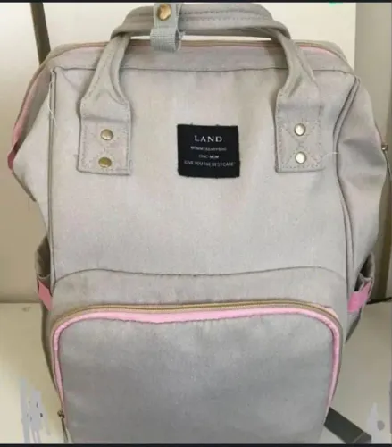 MOCHILA MATERNIDADE ORIGINAL "LAND* CINZA COM ROSA