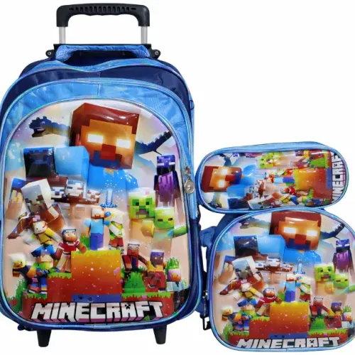kit mochila minecraft lancheira estojo rodinha