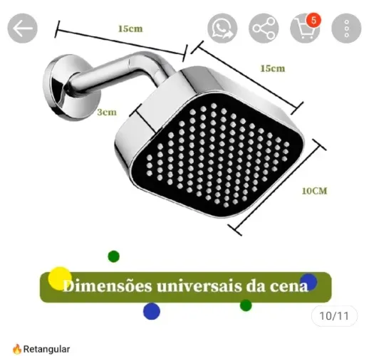 Chuveiro ABS cromado retangular ( compativel Gás)