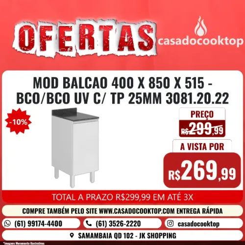 MOD BALCAO 400 X 850 X 515 - BCO/BCO UV C/ TP 25MM 3081.20.22 