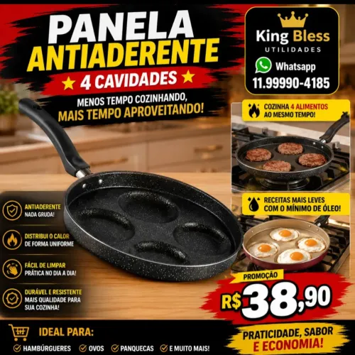 Frigideira 4 Cavidades Ovos E Hambúrguer Antiaderente - Nova Na Caixama Vez
