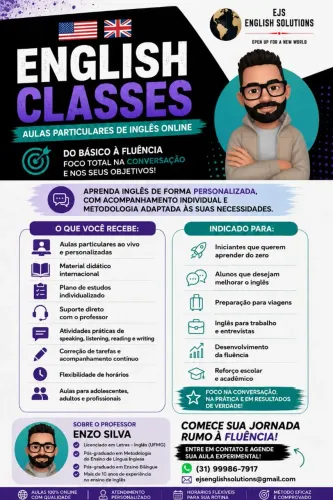 Aulas Particulares de Inglês Online / Conversação, Reforço e Fluência