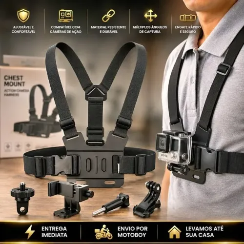 Suporte Peitoral para Gravação com Celular GoPro e Câmera Esportiva