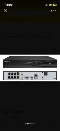 Hikvision DS-7608NI-Q1/8P nvr 8 canais até 8megas