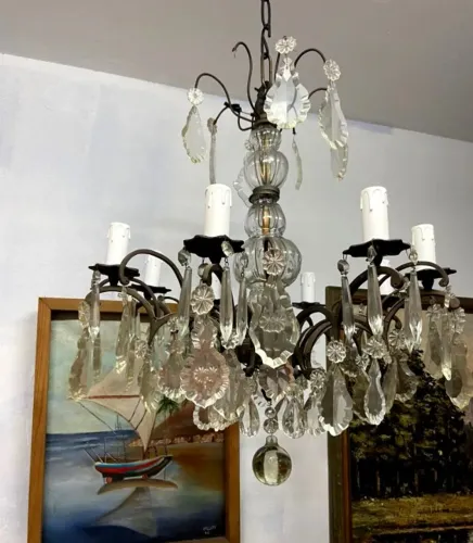 Lustre antigo em bronze e cristal Versalhes
