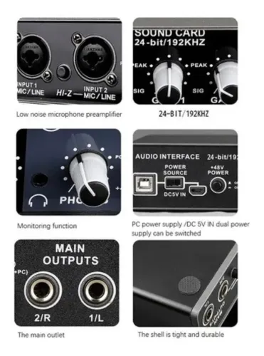 Interface de Áudio Teyun Q22 USB 96kHz 24bit Gravação Profissional