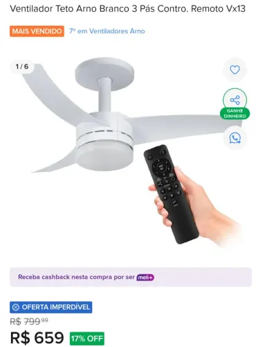 Ventilador de teto Arno com controle X13