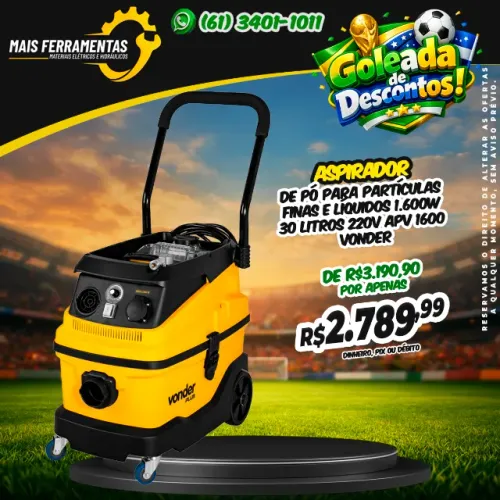 Aspirador de pó para partículas finas e líquidos 1.600W 30 litros 220V APV 1600 VONDER