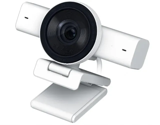 Webcam Razer Kiyo V2 para streaming e colaboração, 4K 30fps, branca.