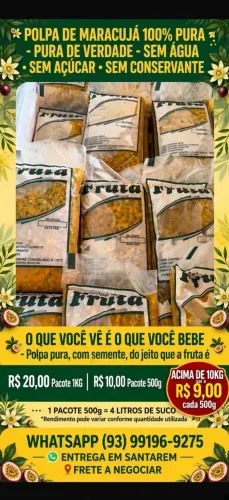Polpa de Maracujá Pura com Sementes e Sem Adição de Água. R$ 20,00 o KG.