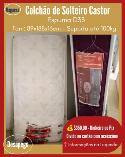 Desapego: Colchão Solteiro Castor - Red & White - Espuma D33 - Suporta até 100kg
