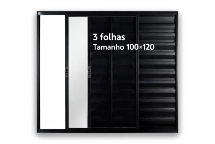 Veneziana de alumínio Preto 3 folhas 100x120 