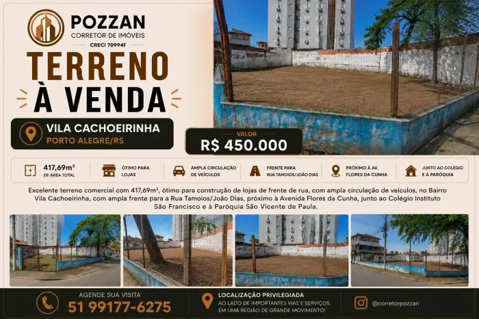 Terreno de 417,69m² em Esquina Estratégica na Vila Cachoeirinha