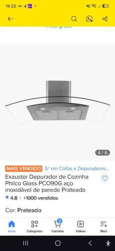 Exaustor/Coifa/Depurador 90 cm de vidro.