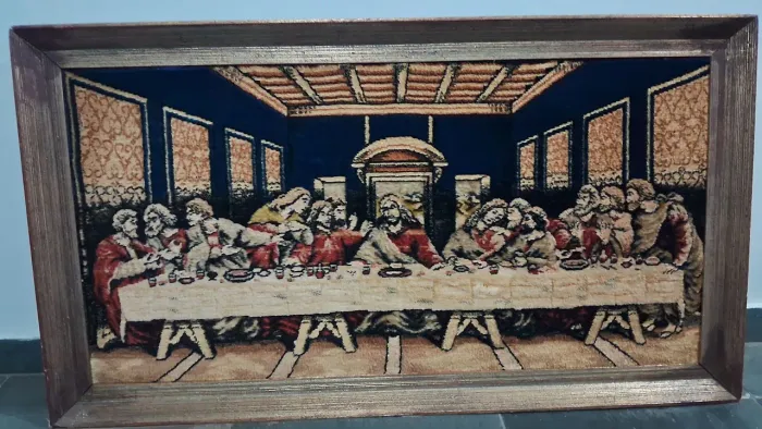 Quadro Antigo em tapeçaria Santa Ceia