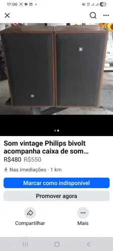 Aparelho de som Vintage Philips 3 3m um acompanha duas caixas grandes de autofalante Sanio