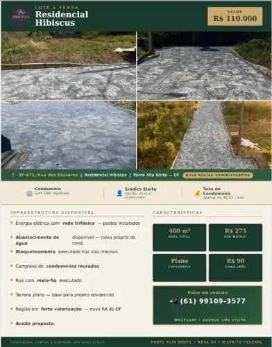 Lote | Condomínio Fechado | Ponte Alta Norte | DF-475
