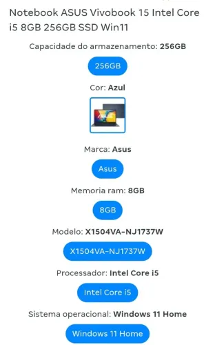 NOVÍSSIMO, NOTEBOOK ASUS VIVOBOOK 15 INTEL CORE I5 8GB DE RAM 256GB SSD WINDOWS 11