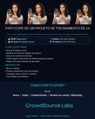 Remoto: Participantes para Projeto de Gravação de Vídeos pelo Celular
