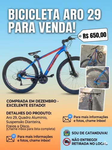 Bicicleta aro 29, praticamente nova! Comprada em Dezembro.
