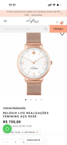 RELÓGIO VIVARA LIFE REALIZAÇÕES FEMININO AÇO ROSÉ