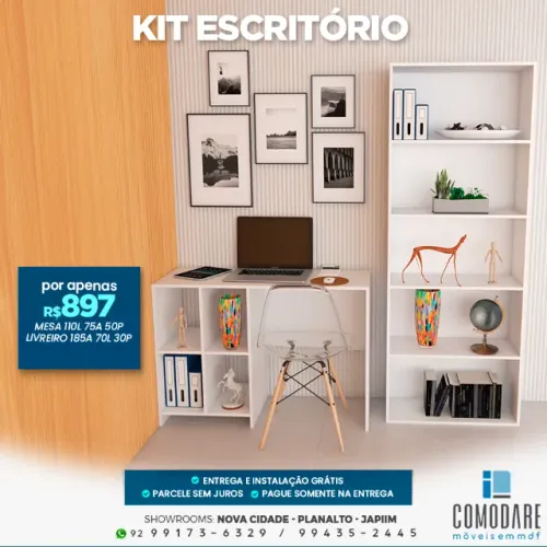 Kit Escritório com Mesa e Livreiro - R$ 897