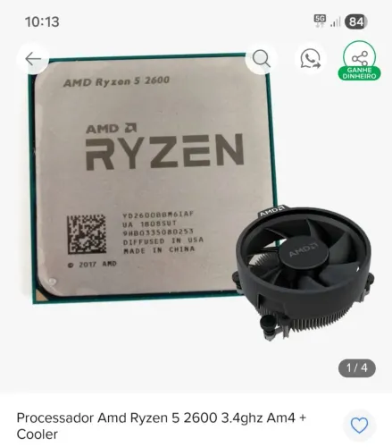 Rayzen 5 2600x c8 núcleos. Está no meu uso no PC $350