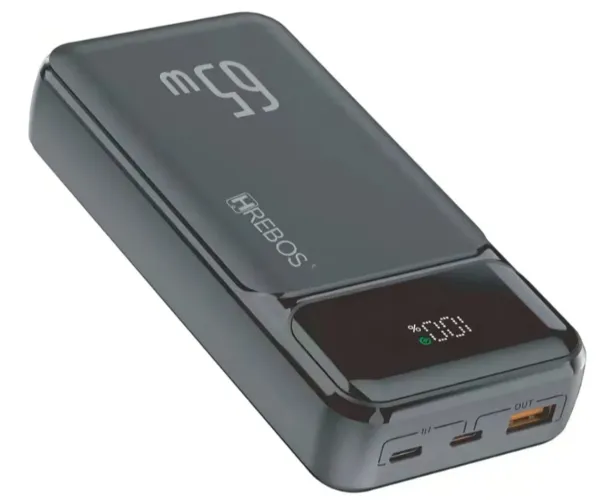 Power Bank Turbo 65w Hrebos 20000mah Com Display Digital Cor Preto