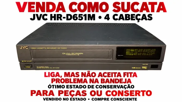 VÍDEO CASSETE JVC HR-D651M - 4 CABEÇAS - COM DEFEITO - PARA PEÇAS OU CONSERTO