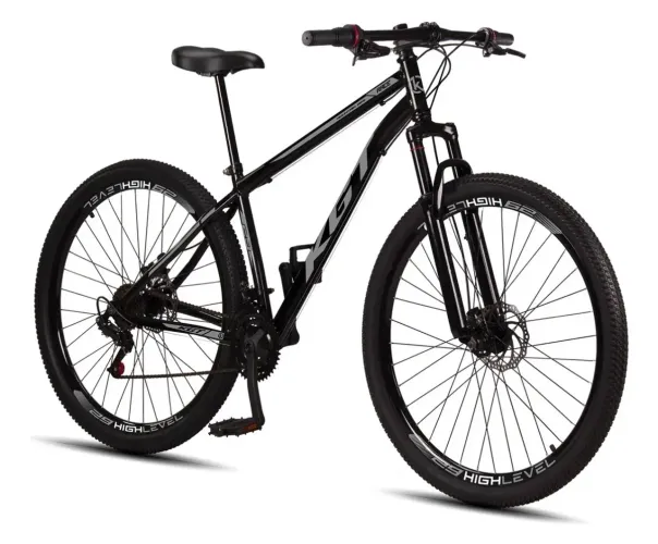 Bicicleta Aro 29 KGT Aço Carbono Freios Disco Suspensão 21v Preto-Cinza 17