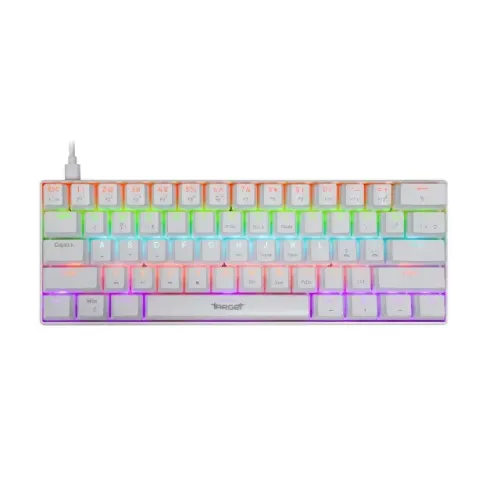 Teclado Mecânico 60% ABNT2 Switch Azul TGT Sherman Rainbow Branco