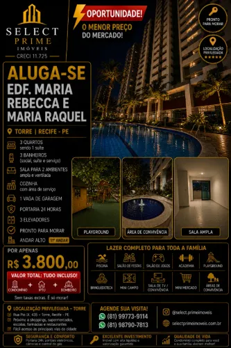 ALUGA-SE - EDF. MARIA REBECCA E MARIA RAQUEL | TORRE - RECIFE