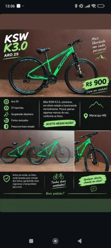Bicicleta KSW K3.0 Aro 29 - 21 Marchas - Seminova - 2 Unidades